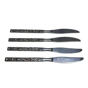 Set Of 4 Floral Handle Stainless Steel Butter Hand Forged Finesse Korea Vintage